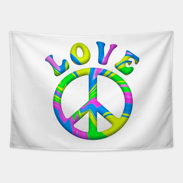 Retro Tie Dye Love and Peace Sign Tapestry by Roly Poly Roundabout