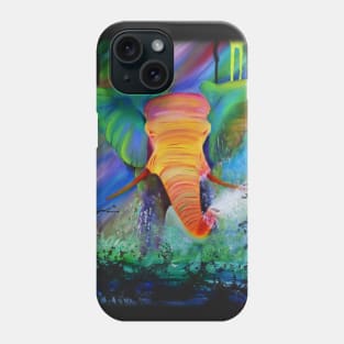 Colorful rainbow green elephant watercolor design art Phone Case