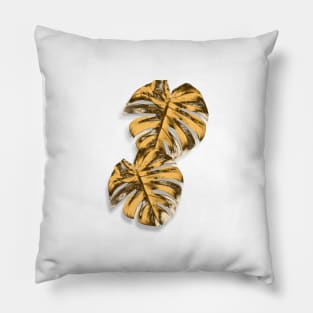 Golden Monstera Leaf Pillow