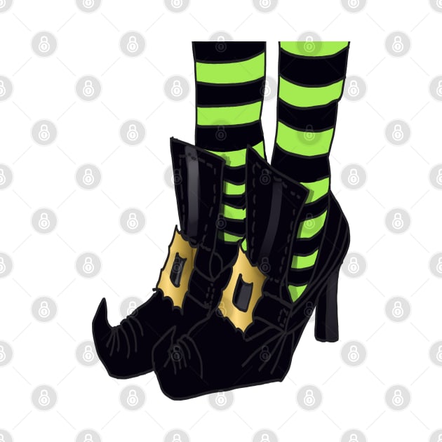 Witches Shoes with Lime Green and Black Stripe Sock Design by PurposelyDesigned