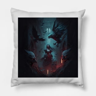 AI generated - dark fantasy with crows and a witch Pillow