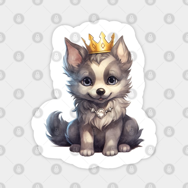 Watercolor Gray Wolf Wearing a Crown Magnet by Chromatic Fusion Studio