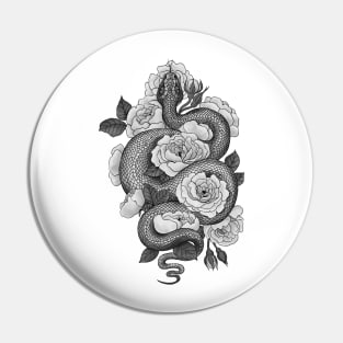 Snake and roses, monochrome Pin