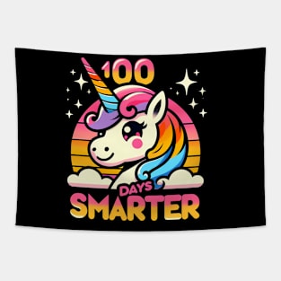 100 days smarter, cute unicorn, rainbow sunset Tapestry