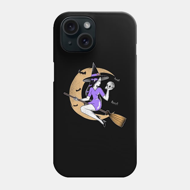 Halloween witch flying on broom Phone Case by Biddie Gander Designs