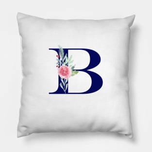 Watercolor Floral Letter B in Navy Pillow