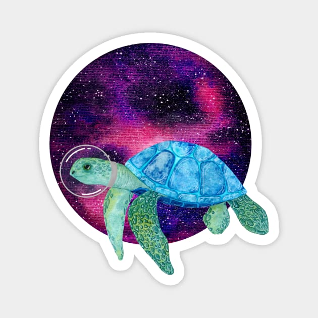 Cute space astronaut watercolor turtle illustration Magnet by Ieva Li ART