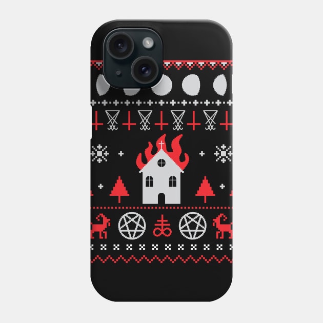 Burning Church Ugly Christmas Sweater Phone Case by BlackRavenOath