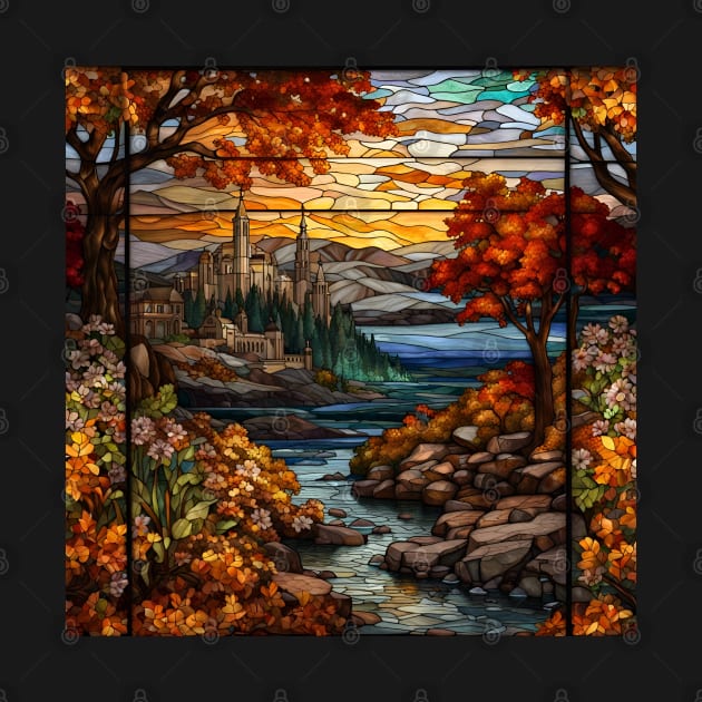 Stained Glass Window Of Autumn Scenery by Chance Two Designs