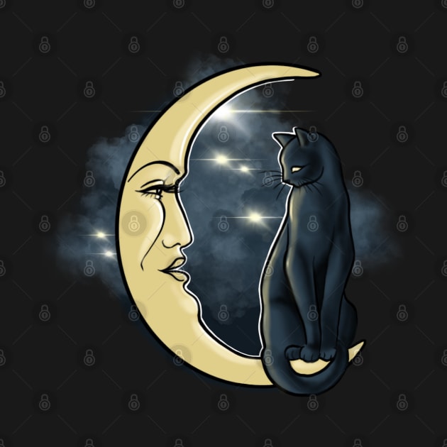 Cat on the moon by Huldra Tattoo