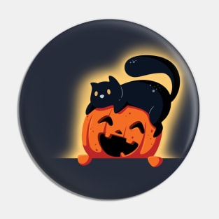 Cute Cat Jack O'Lantern Happy Halloween Pin