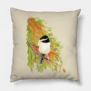 Watercolor Autumn Chickadee Bird Pillow