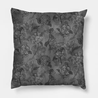 Black and White Spring Hydrangea Pillow