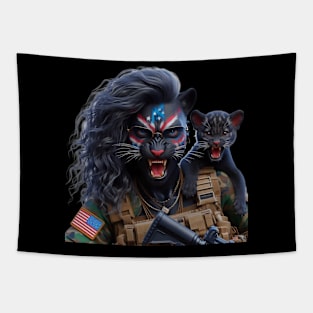 Woman Warrior Panther with Cub by focusln Tapestry