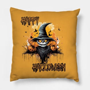 Spooky Scarecrow Happy Halloween Pillow