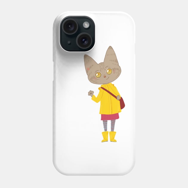 Yellow raincoat cat Phone Case by bitingnclawing