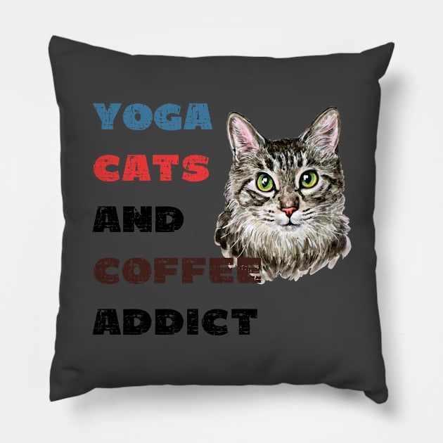 Yoga cats and coffee addict funny quote for yogi Pillow by Red Yoga