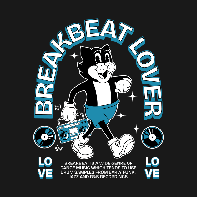BREAKBEAT  - Lover Cat Retro Mascot (white/blue) by DISCOTHREADZ 