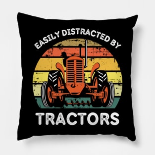 Retro Easily Distracted By Tractors Pillow