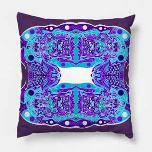 ancient light neon blue mayan spaceship ecopop Pillow