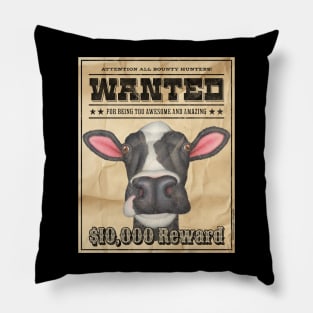 Cute Funny Cow Wanted Poster Pillow