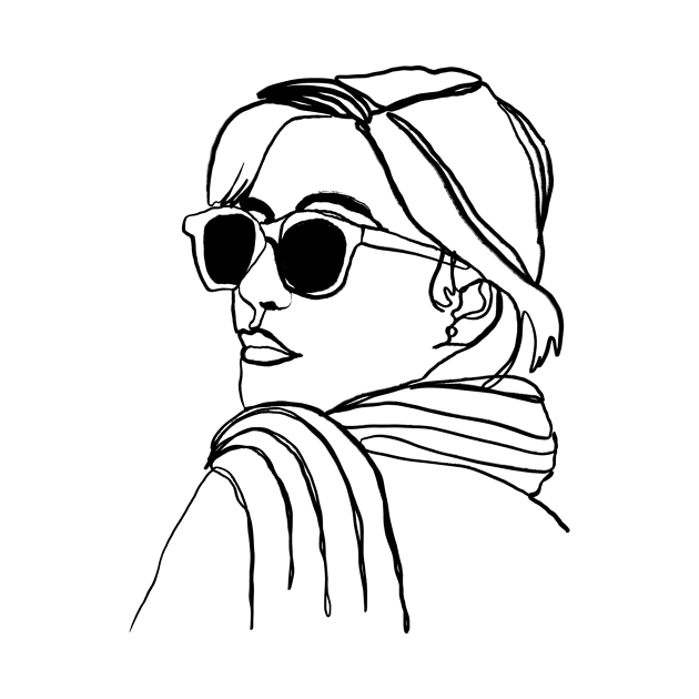 One-Line Ink Drawing Woman with Sunglasses by venglehart