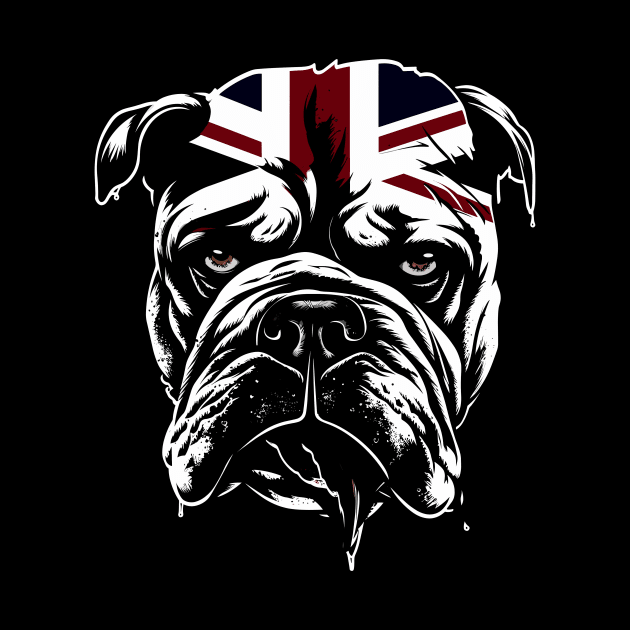 Vintage Bulldog Head with British Flag Illustration by TeeTrendz