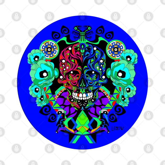 blue crimson dawn ecopop tree of life catrina skull monster art by jorge_lebeau