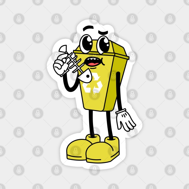 Garbage Bin Cartoon Mustard Yellow Magnet by rejazer