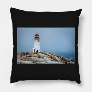 Peggys Cove Lighthouse on a Foggy Summer 's Day Pillow