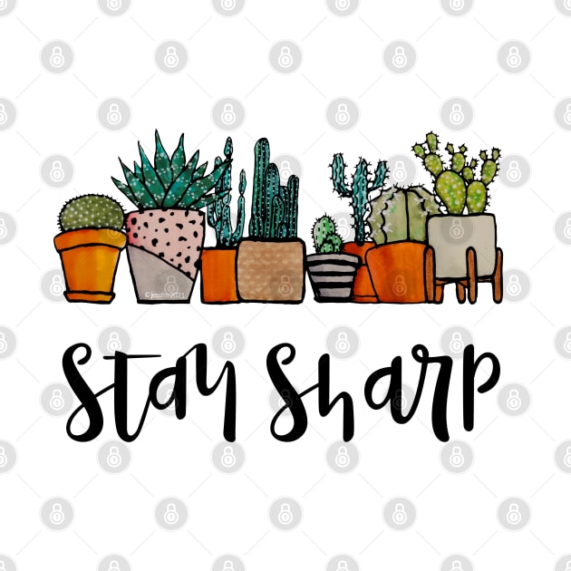 Watercolor Stay sharp Cactus pot by Jessfm