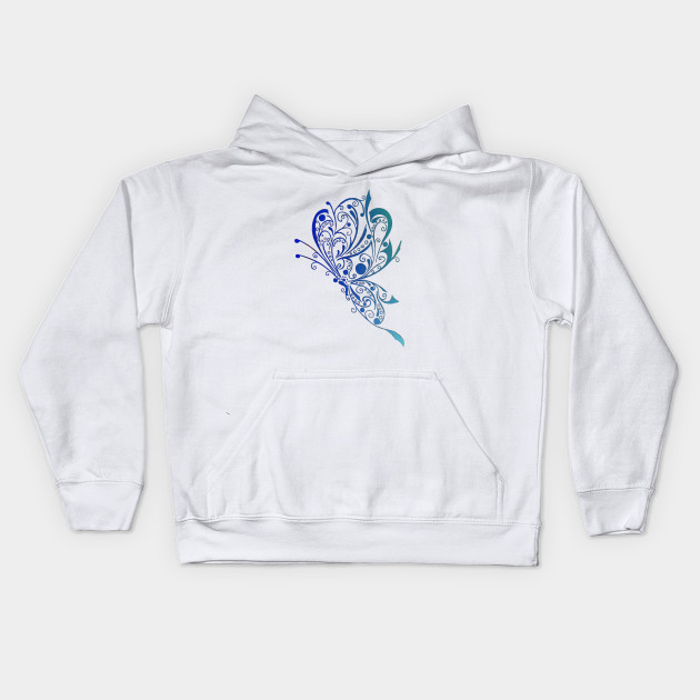 white hoodie with blue butterfly