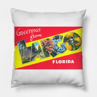 Greetings from Largo Florida - Vintage Large Letter Postcard Pillow