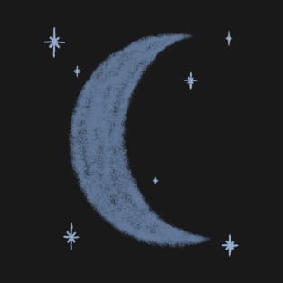 Blue Moon and Stars Graphic Art Textured Celestial T-Shirt