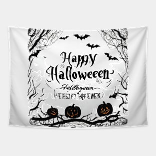 Happy Halloween typography poster with handwritten calligraphy text illustration Tapestry