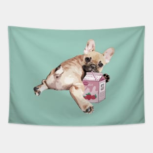 French bulldog lovers, frenchie and strawberry milk, smoothie, milk shake, Tapestry