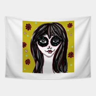 sugar skull girl digital art Tapestry