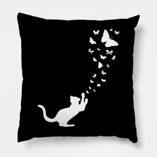 Cute Cat Catching Flying Butterflies Pillow