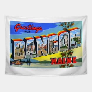 Greetings from Bangor Maine - Vintage Large Letter Postcard Tapestry