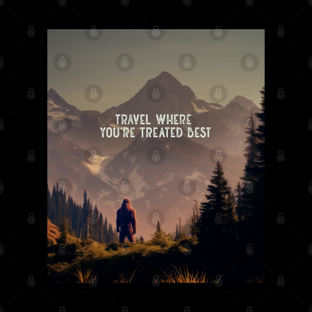 Sasquatch: Travel Where You’re Treated Best on a Dark Background by Puff Sumo