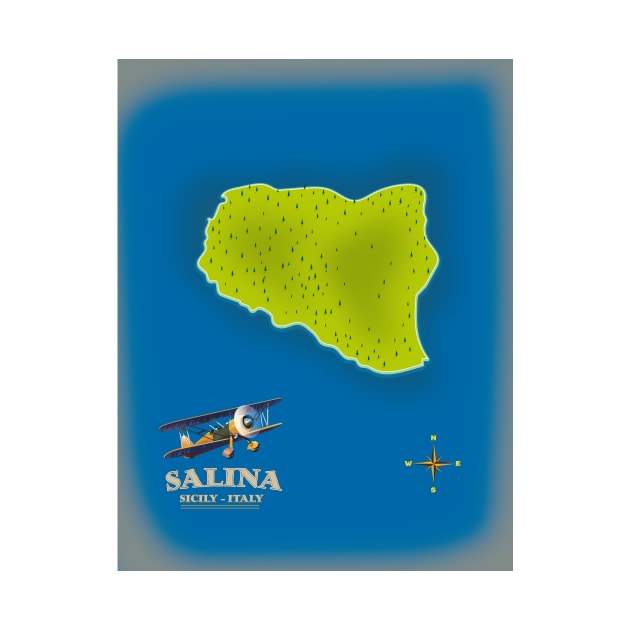 Salina, Sicily map travel poster by nickemporium1