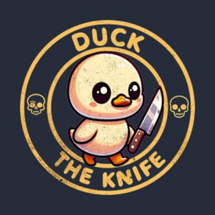 Duck The Knife Funny Duck Holding Knife T-Shirt