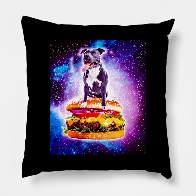 Outer Space Galaxy Dog Riding Burger Pillow by Random Galaxy