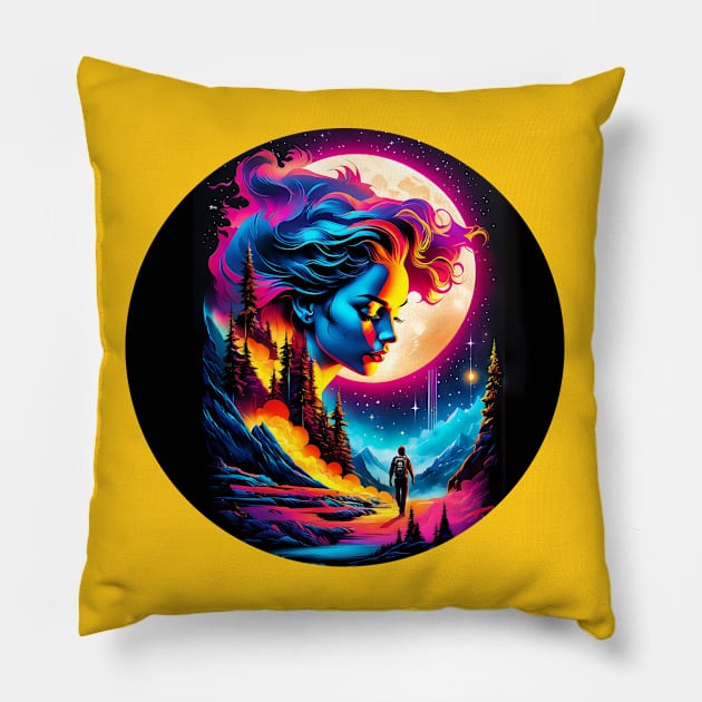 Lunar Embrace: Love Under the Starlit Sky Pillow by AlexBRD