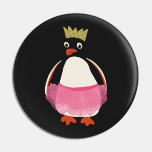 Funny Cartoon Christmas Penguin wrapped in A Pink Tutu and Wearing Paper Xmas Hat Pin