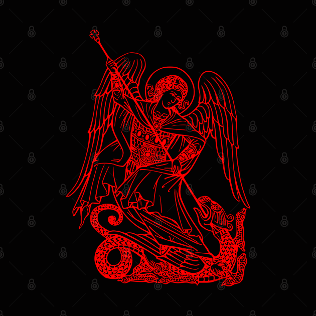 Saint Michael vanquishing the dragon (red neon) by la chataigne qui vole ⭐⭐⭐⭐⭐