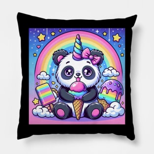 Unicorn Panda Eating Ice Cream Pillow