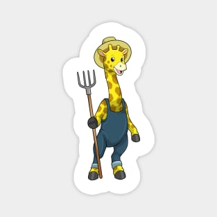 Giraffe as Farmer with Pitchfork Magnet