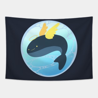 Happy Whale Angel in Blue Sea Tapestry