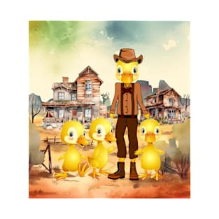 Duck in a Cowboy Suit in Western Background This Dad Loves His Triplets T-Shirt